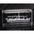 Engraved crystal cube with 3d laser boat